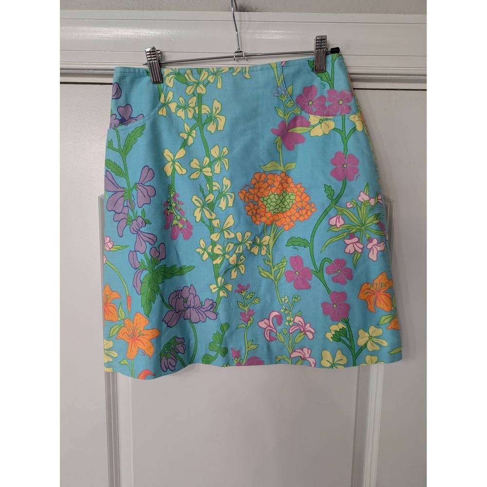 Lilly Pulitzer Womens Floral Cotton Mini Skirt Blue 8 90s white label resort‎
